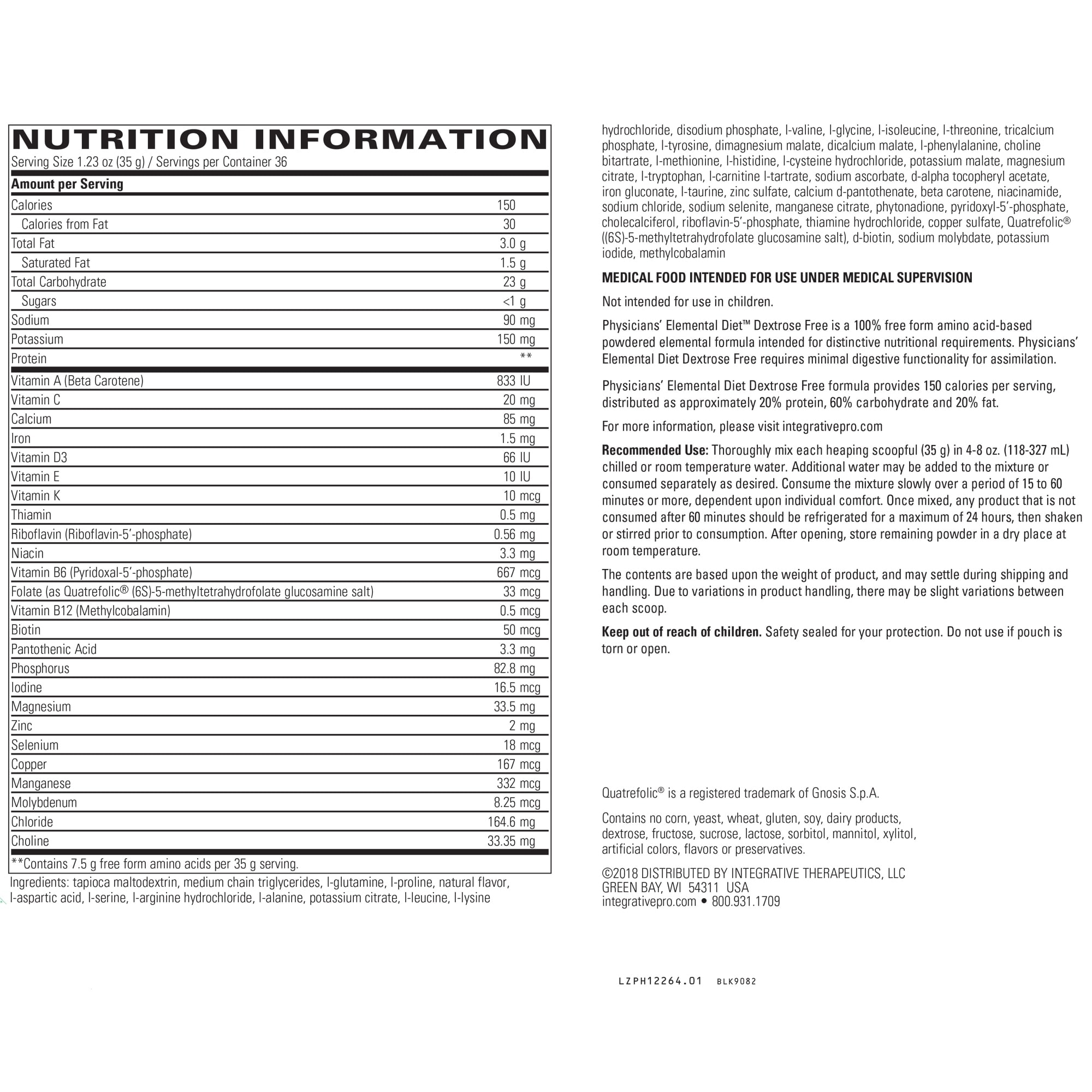 Physicians Elemental Diet Dextrose Free 1260 grams Spectrum Supplements