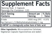 Alternative view of 5-MTHF ([6S]-5-Methyltetrahydrofolate) 1 mg - Hypoallergenic - 120 capsules